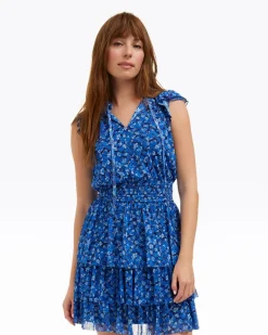 Alana Tiered Dress in Blue Scattered Ditsy