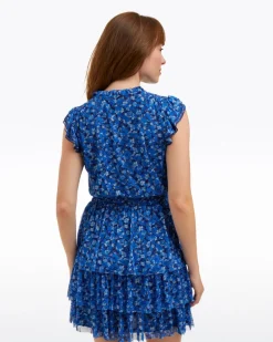 Alana Tiered Dress in Blue Scattered Ditsy