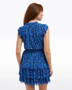 Alana Tiered Dress in Blue Scattered Ditsy