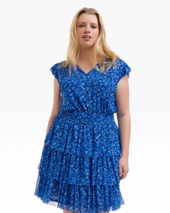 Alana Tiered Dress in Blue Scattered Ditsy