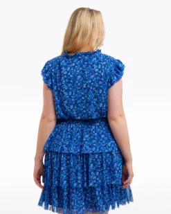 Alana Tiered Dress in Blue Scattered Ditsy