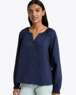 Alexandra Top in Navy Dobby Stripe