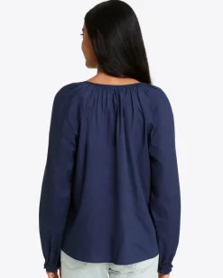 Alexandra Top in Navy Dobby Stripe