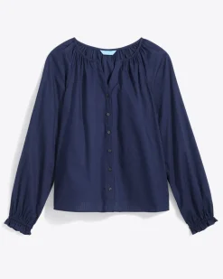 Alexandra Top in Navy Dobby Stripe