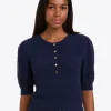 Annabelle Short-Sleeve Sweater in Navy Pointelle