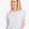 Annabelle Short-Sleeve Sweater in White Pointelle