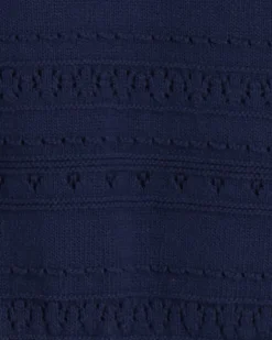 Annabelle Short-Sleeve Sweater in Navy Pointelle