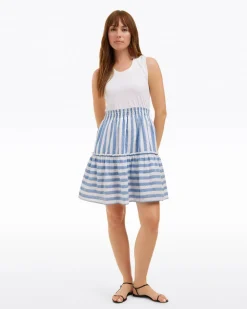 Arden Mixed Media Shirtdress in Wave Stripe