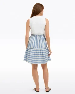 Arden Mixed Media Shirtdress in Wave Stripe