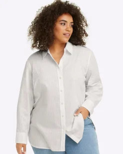 Button Down Top in White Shirting Stripe