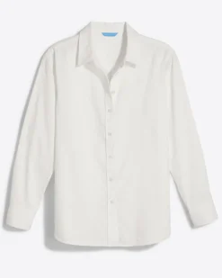 Button Down Top in White Shirting Stripe