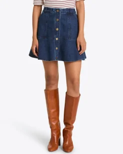 Button Front Denim Skirt