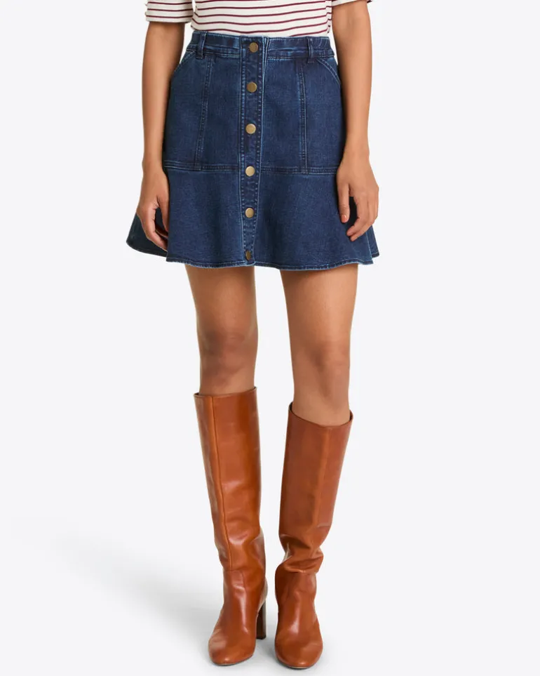 Button Front Denim Skirt