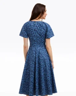 Caitlyn Square Neck Midi Dress in Ribbon Floral