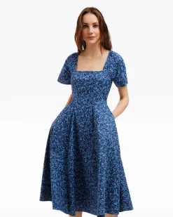 Caitlyn Square Neck Midi Dress in Ribbon Floral