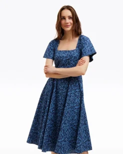 Caitlyn Square Neck Midi Dress in Ribbon Floral