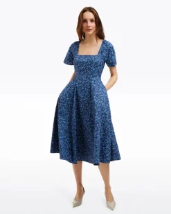 Caitlyn Square Neck Midi Dress in Ribbon Floral