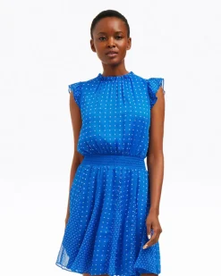 Camellia Mini Dress in Blue Dots