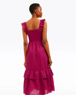 Carrie Midi Dress in Raspberry Pink