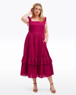 Carrie Midi Dress in Raspberry Pink