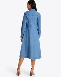 Cecilia Embroidered Shirtdress in Denim