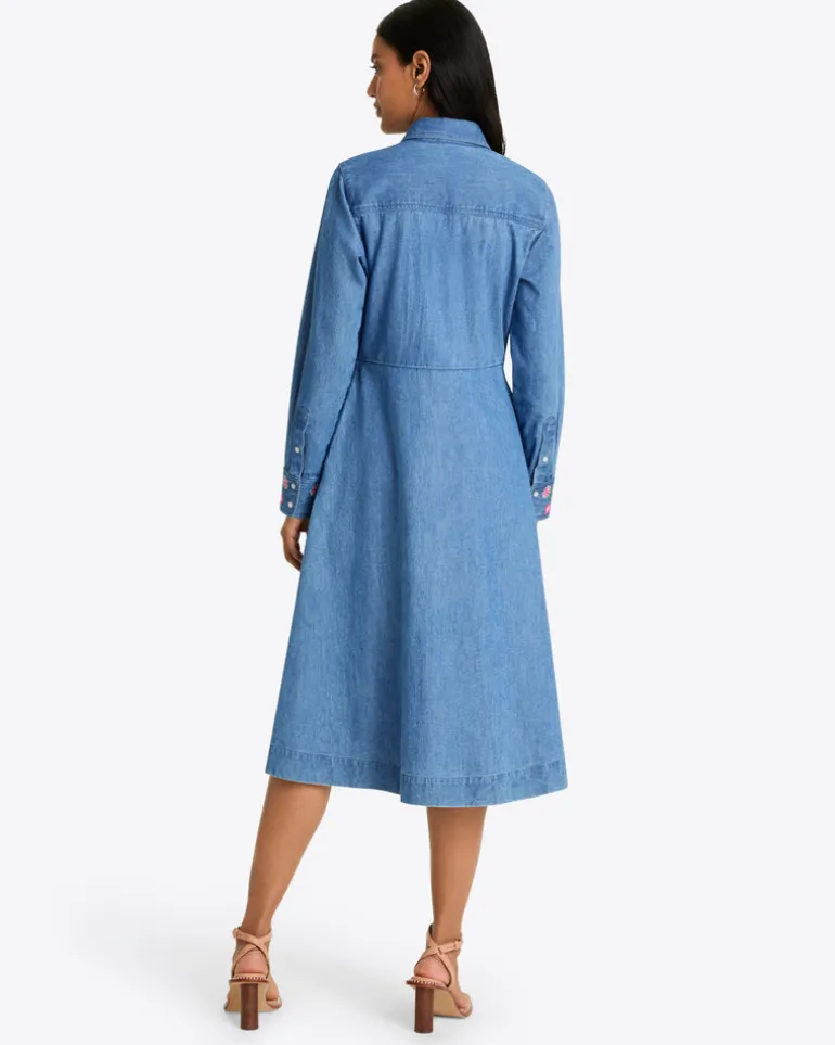 Cecilia Embroidered Shirtdress in Denim