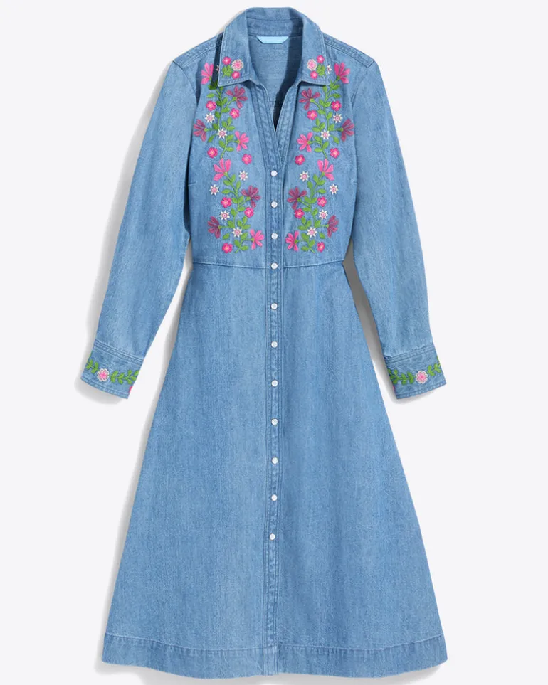 Cecilia Embroidered Shirtdress in Denim