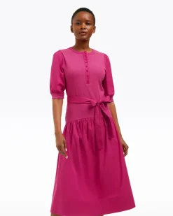 Celeste Mixed Media Dress in Raspberry Pink