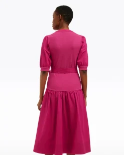 Celeste Mixed Media Dress in Raspberry Pink