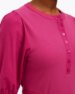 Celeste Mixed Media Dress in Raspberry Pink