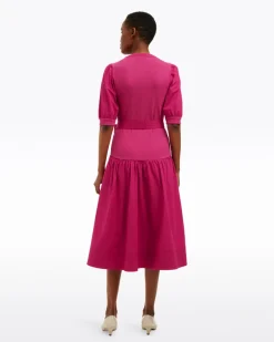 Celeste Mixed Media Dress in Raspberry Pink