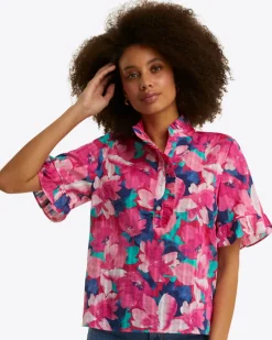 Christina Ruffle Top in Shadow Stripe