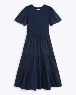 Cleo Mixed Media Midi Dress in Navy
