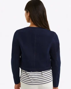 Collarless Jacket in Stretch Denim