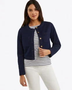 Collarless Jacket in Stretch Denim