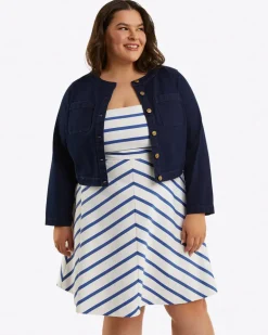 Collarless Jacket in Stretch Denim