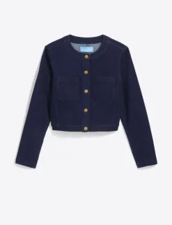 Collarless Jacket in Stretch Denim
