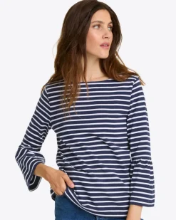 Corey Bell Sleeve Top in Navy Mariner Stripe