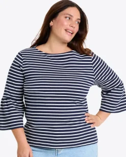 Corey Bell Sleeve Top in Navy Mariner Stripe