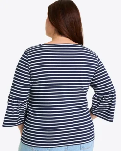 Corey Bell Sleeve Top in Navy Mariner Stripe