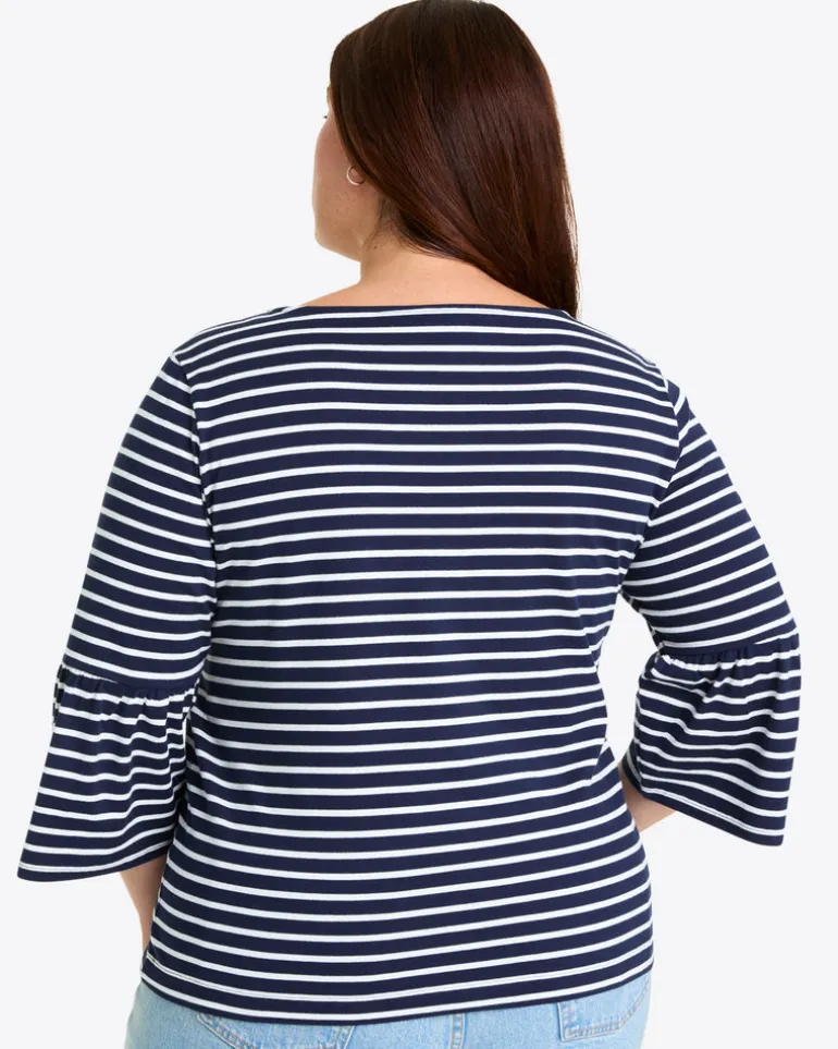 Corey Bell Sleeve Top in Navy Mariner Stripe