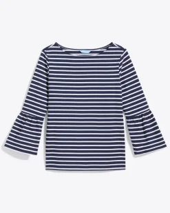 Corey Bell Sleeve Top in Navy Mariner Stripe