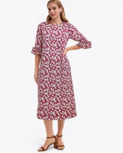 Crewneck Midi Dress in Hammered Satin
