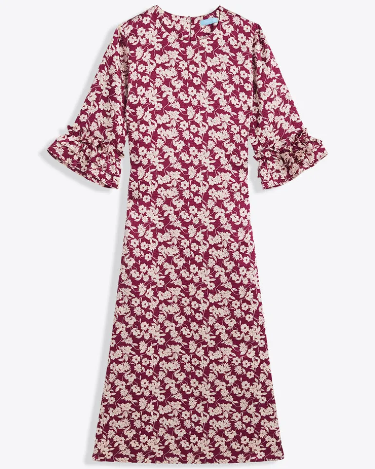 Crewneck Midi Dress in Hammered Satin