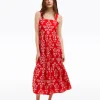 Cynthia Embroidered Midi Dress in Red Floral Embroidery