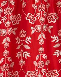 Cynthia Embroidered Midi Dress in Red Floral Embroidery