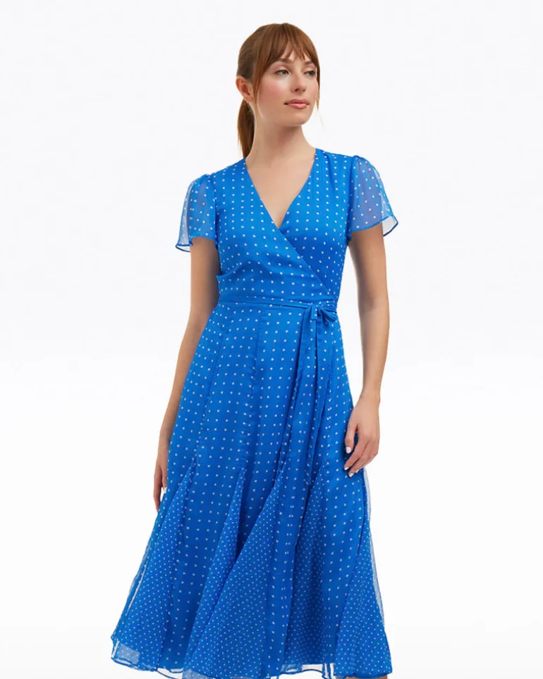 Daphne Wrap Dress in Royal Blue Polka Dot