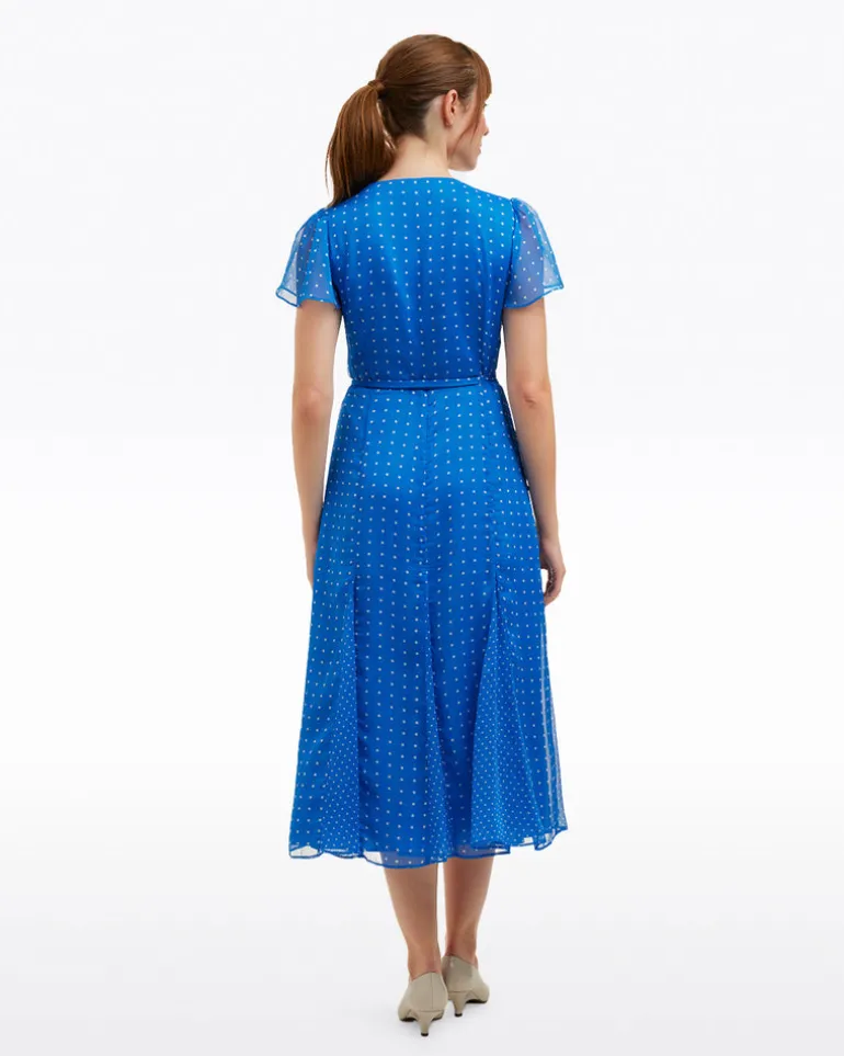 Daphne Wrap Dress in Royal Blue Polka Dot