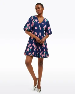 Elaine V-Neck Mini Dress in Magnolia Buds