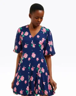 Elaine V-Neck Mini Dress in Magnolia Buds